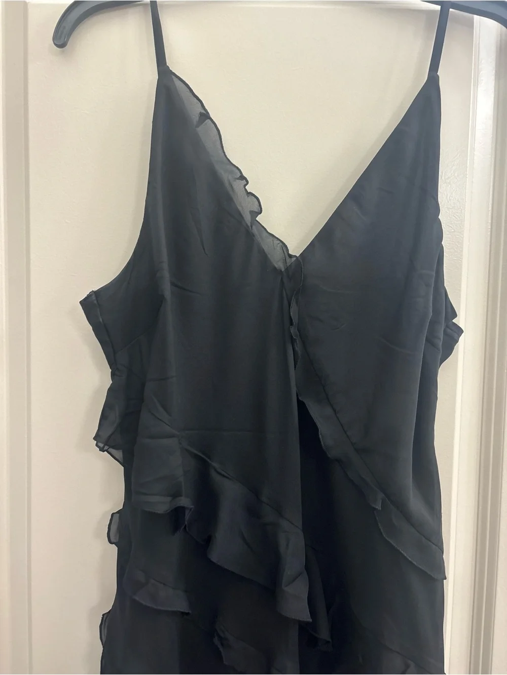 Abercrombie & Fitch Black Ruffle-Trim Slip Maxi Dress